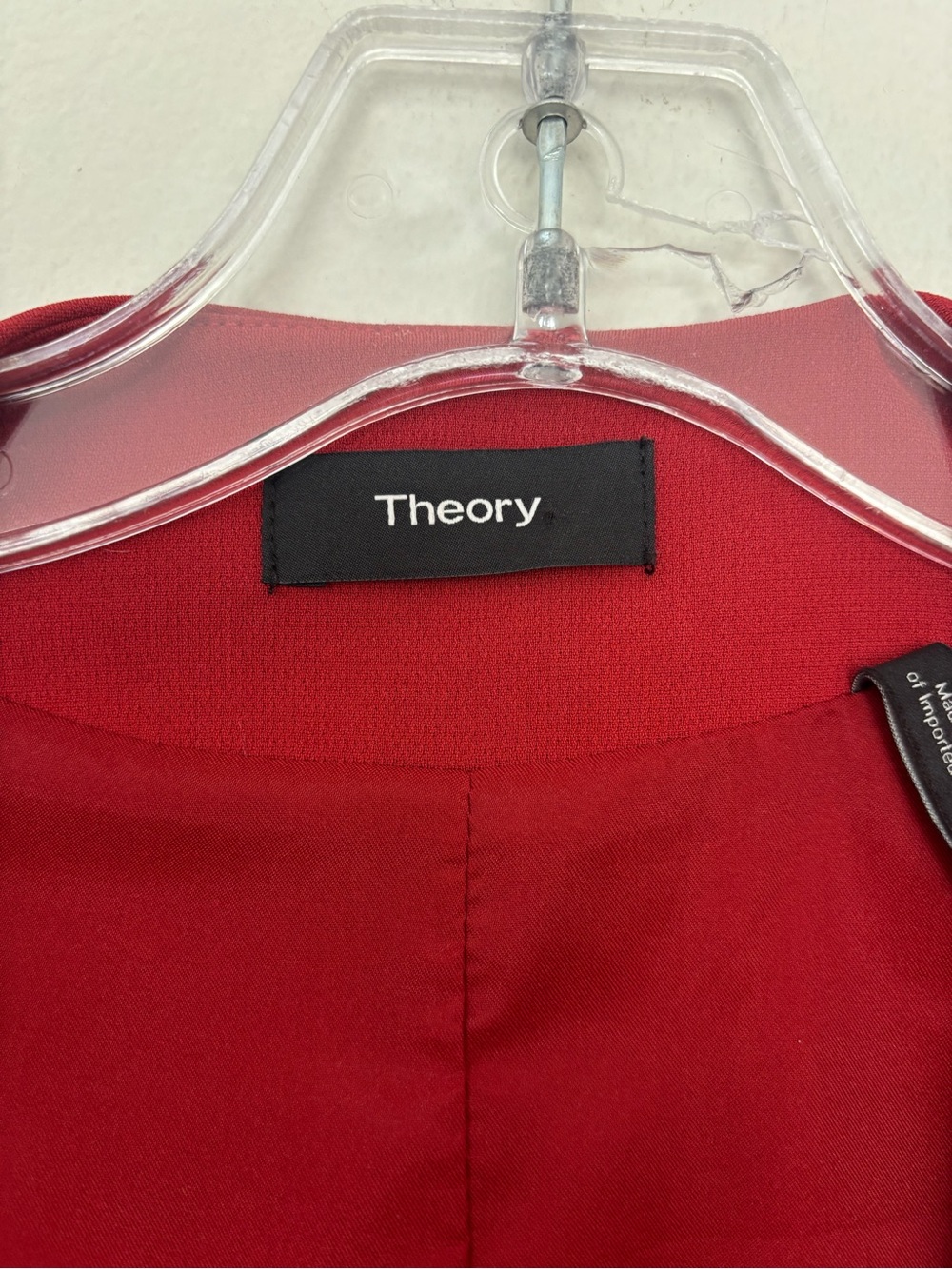 Theory Bright Red Collarless Women's Blazer - Picture 3 of 4